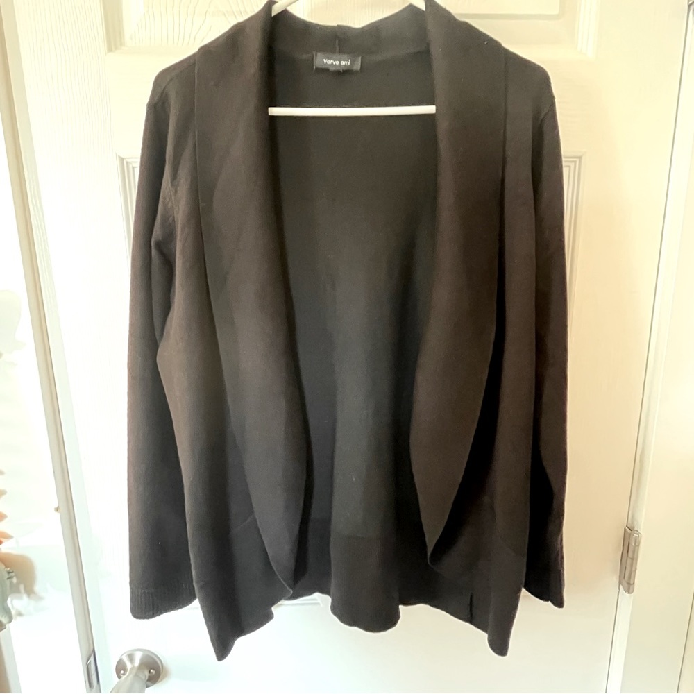 Women's Verve Ami Black Open Front Sweater Cardigan, Black, Medium